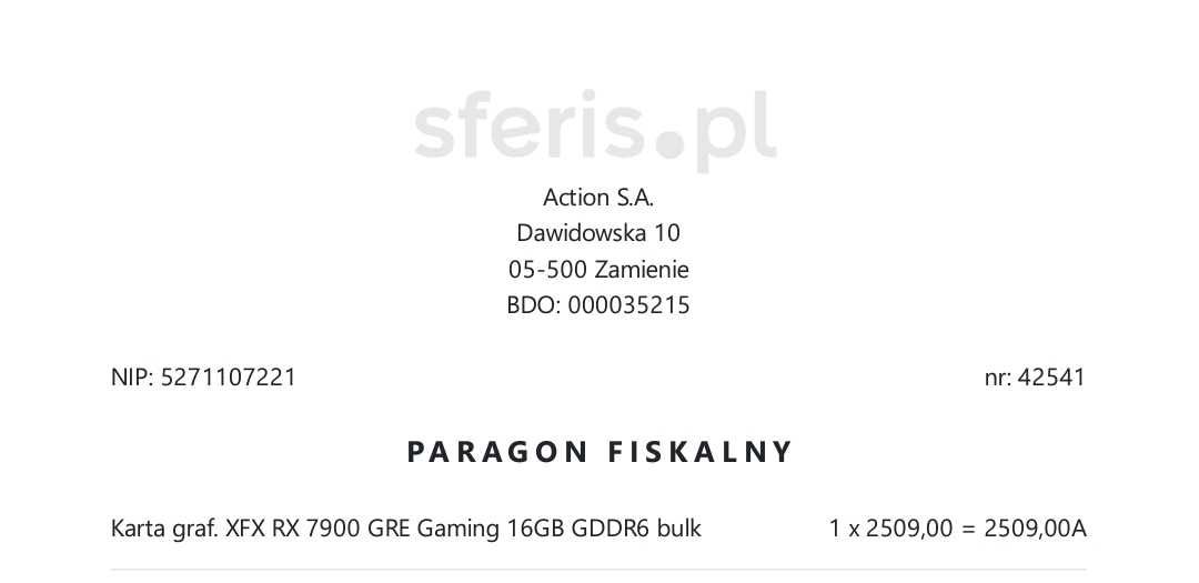Karta graficzna XFX RX 7900 GRE Gaming 16GB BULK - Gwarancja