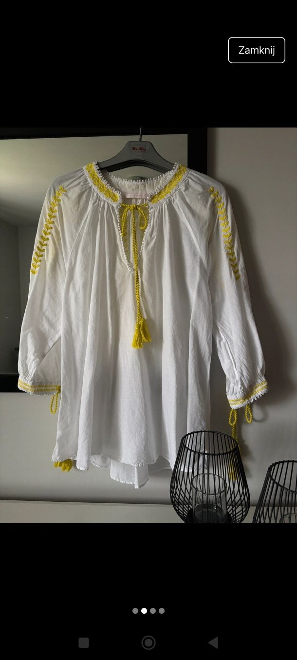 Koszula narzutka Zara 36/38 strój plaże biała boho haftowana