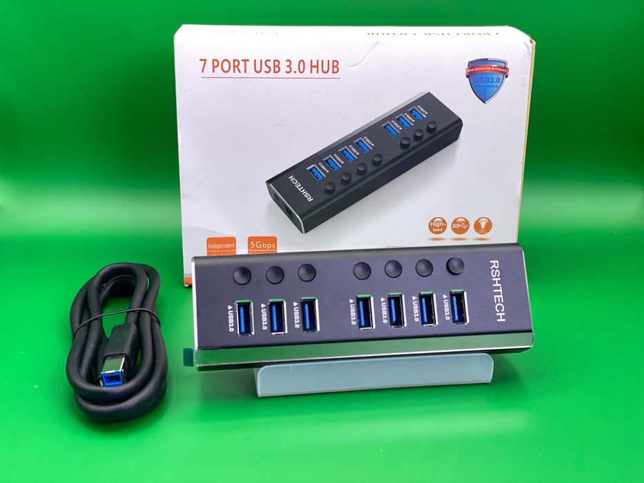 Aluminiowy hub USB 3 z zasilaczem 24W, 7 portów. Nowy