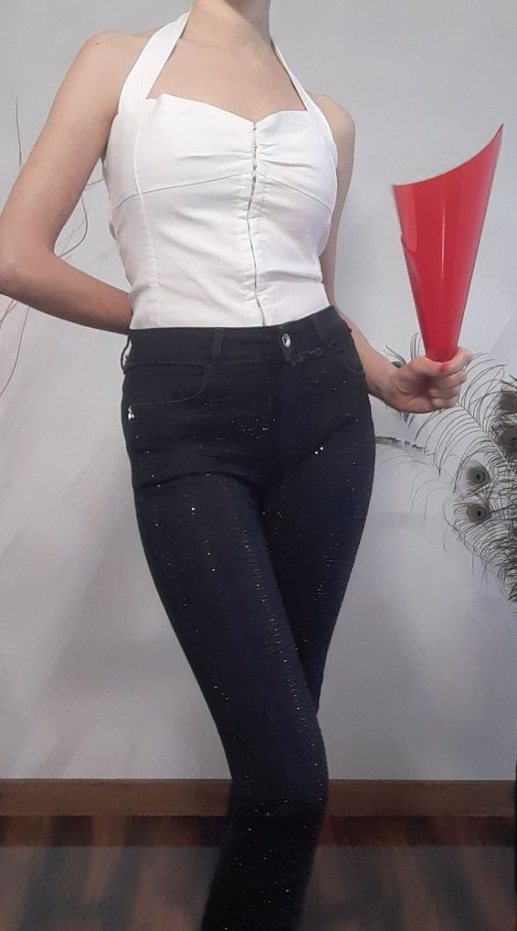 Glam rock denim Black jeans Czarne dżinsy skinny z cyrkoniami