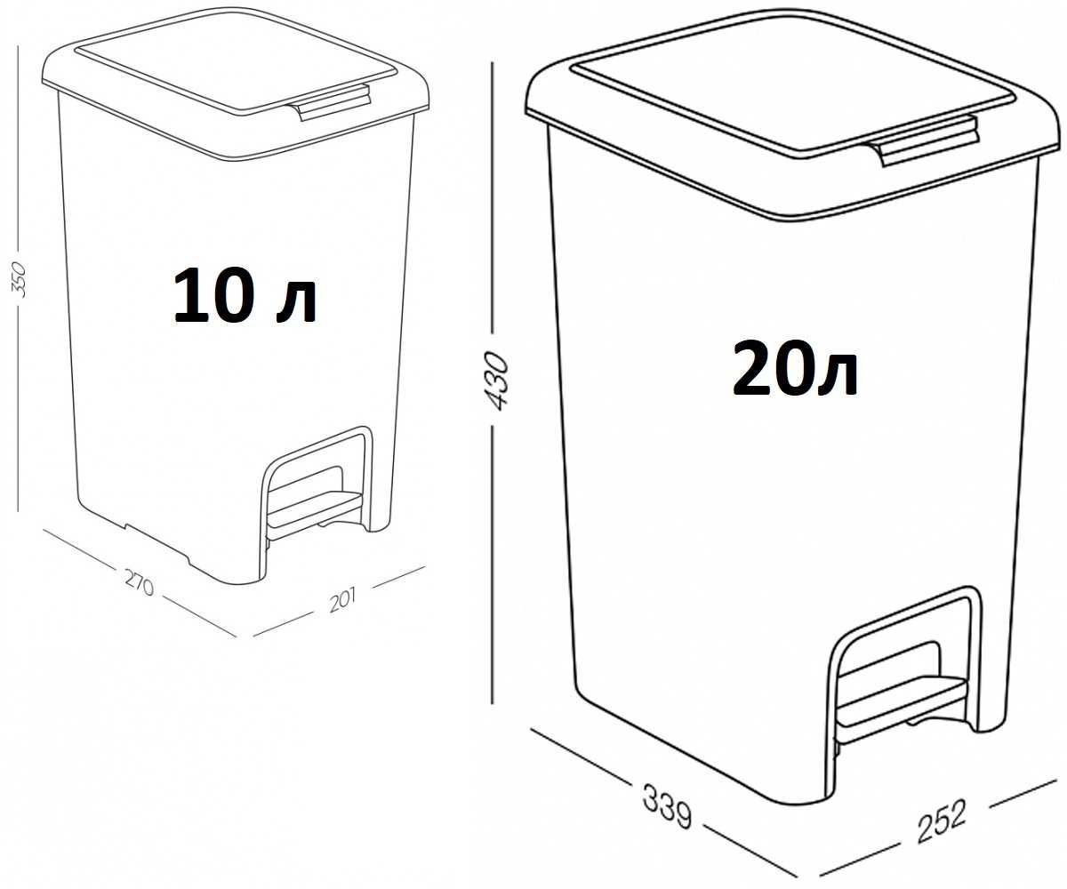 Ведро мусорное с крышкой и педалью 3 цвета 10л 20л 30л 45л Пластик