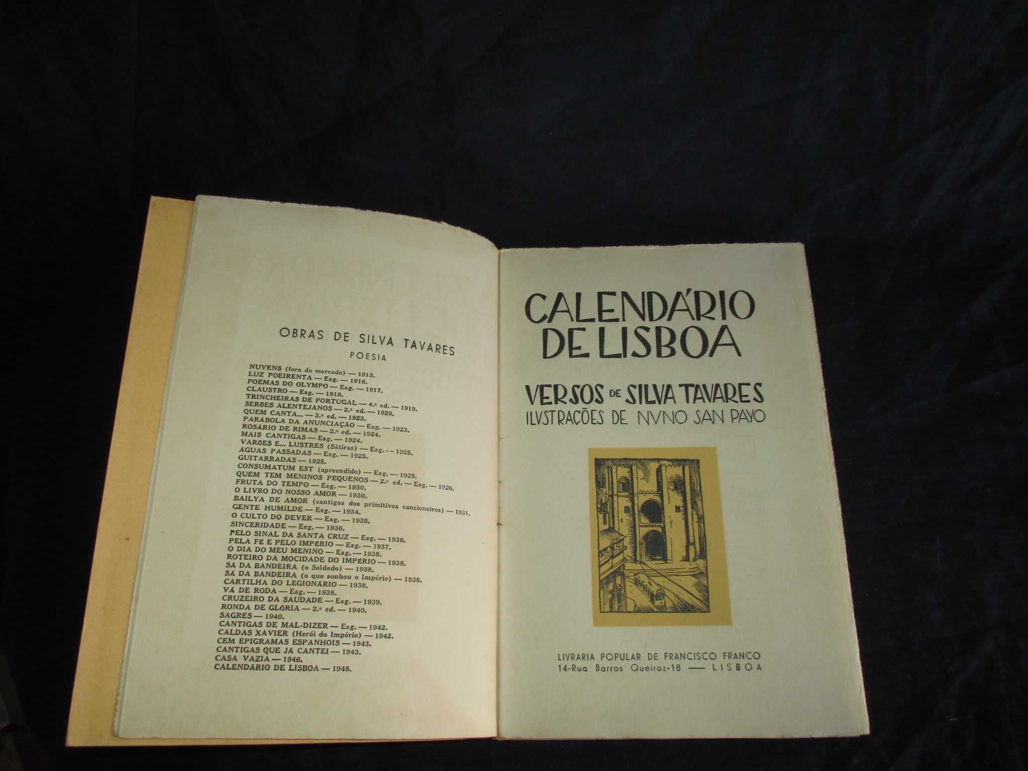 Livro Calendário de Lisboa Silva Tavares 1ª edição 1948