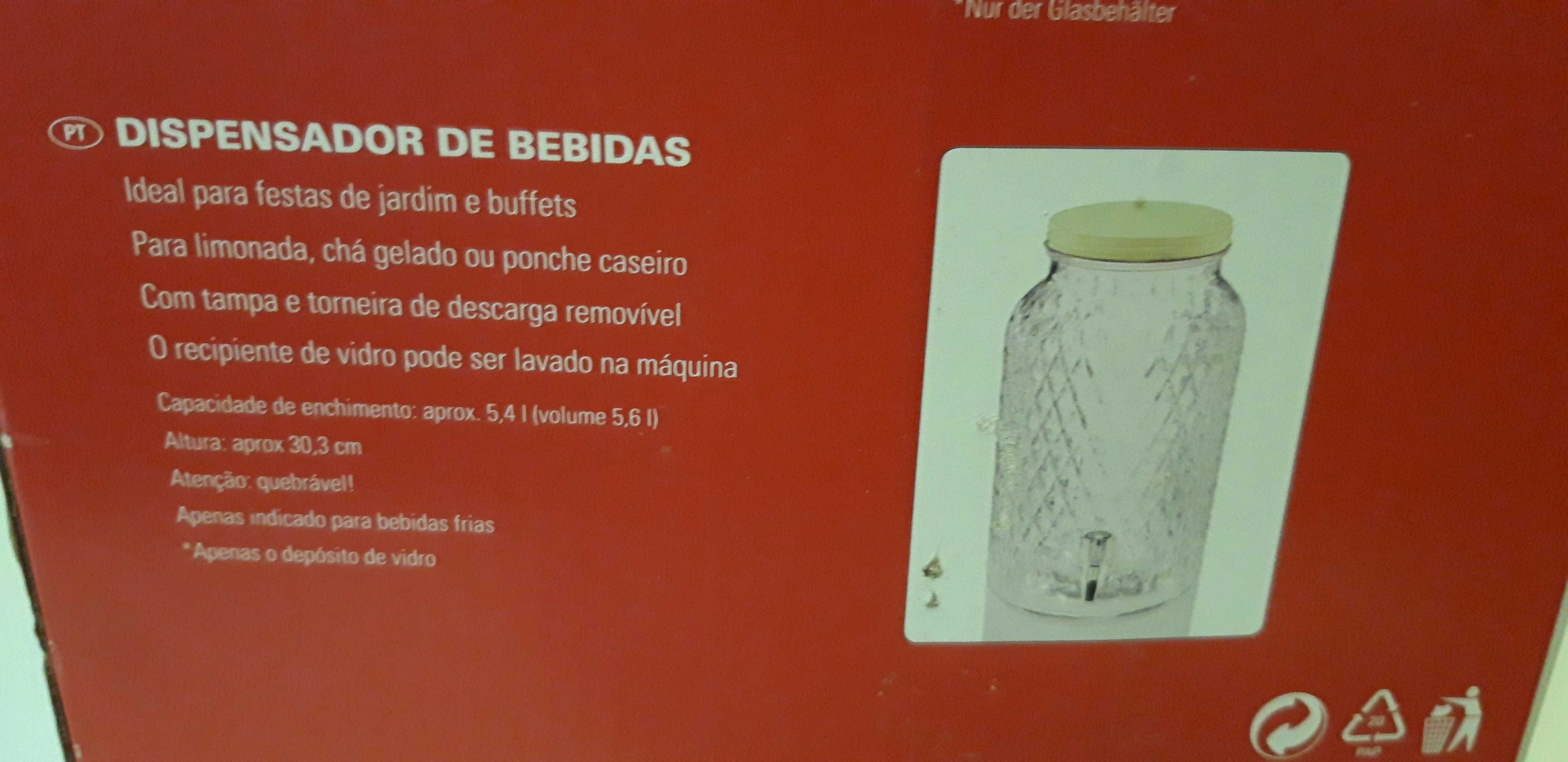 Dispensador de bebidas em vidro 5,4 Litros - NOVO e Selado.