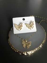 Promocja ! Komplet biżuterii stal nierdzewna motyl motylek cyrkonie