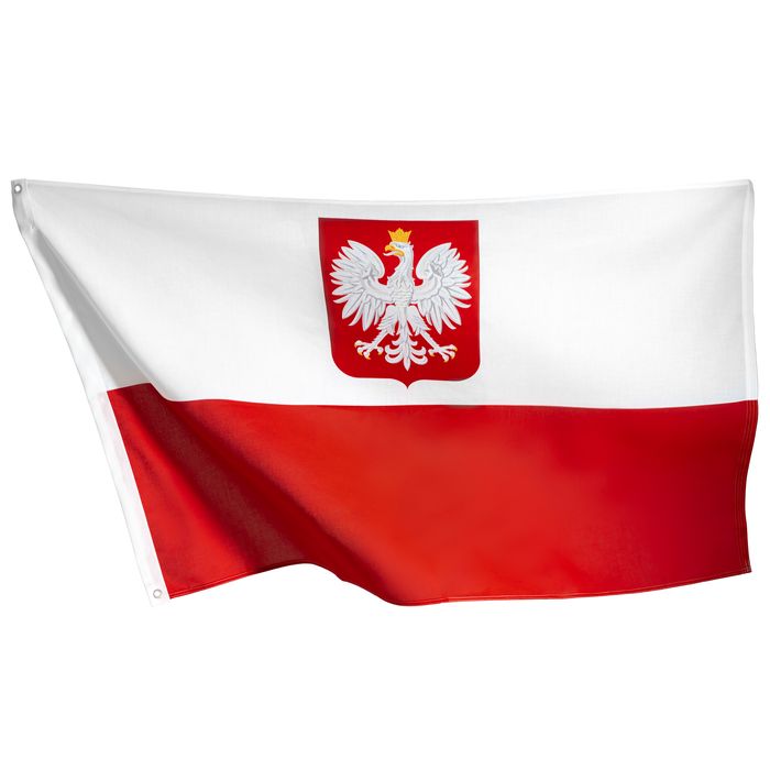 Duża Flaga Polski 150x90 z godłem PREMIUM