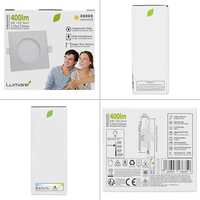 Lumare LED Reflektor wpuszczany 6 W IP44 Extra Flat 230 V- 9 sztuk