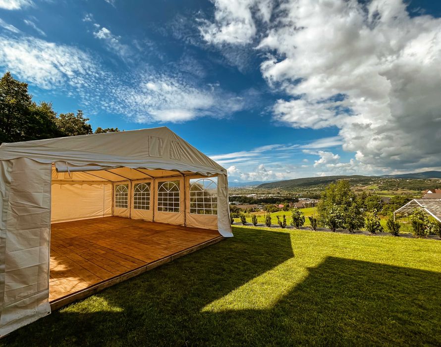 Wynajem namiotów na komunię, wesela. Drewniana podłoga - wolne terminy