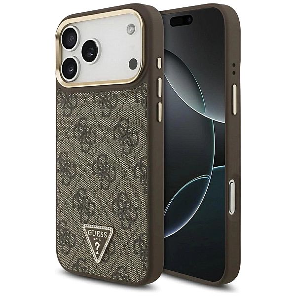 Etui Guess 4G Triangle Logo MagSafe na iPhone 17 Pro Max - brązowo-zło