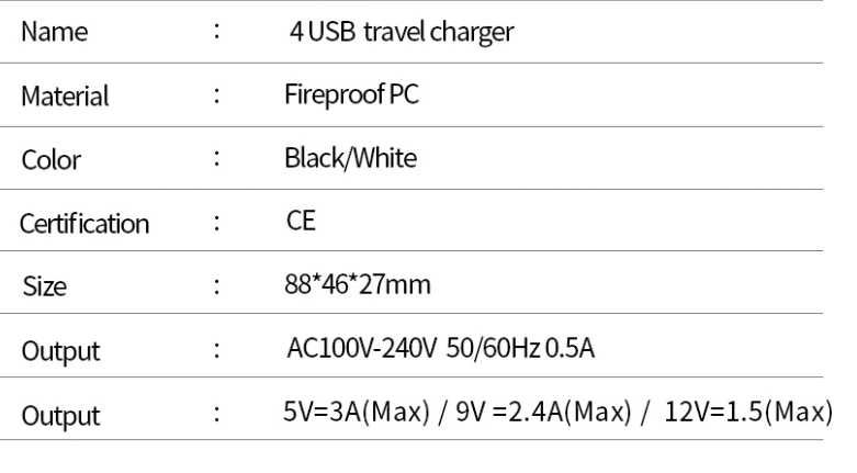 QC 3.0 35W 3A Зарядка для телефона 4 USB 5V/9V/12V зарядное BK376 БП