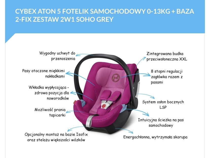 Cybex Aton 5 Fotelik  Samochodowy 0-13kg Soho Grey
