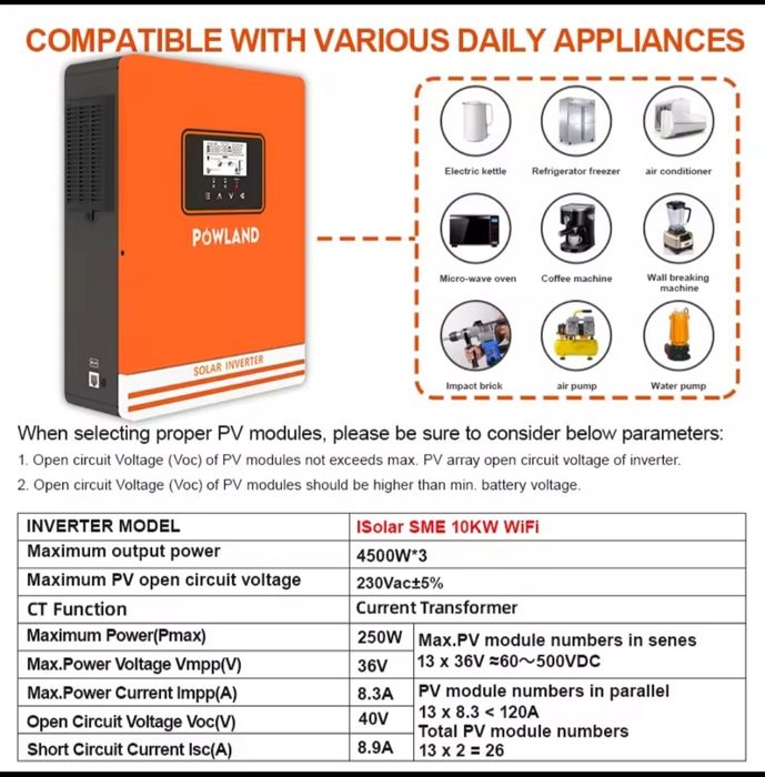Інвертор мережевий Powland-10KW Wi-Fi