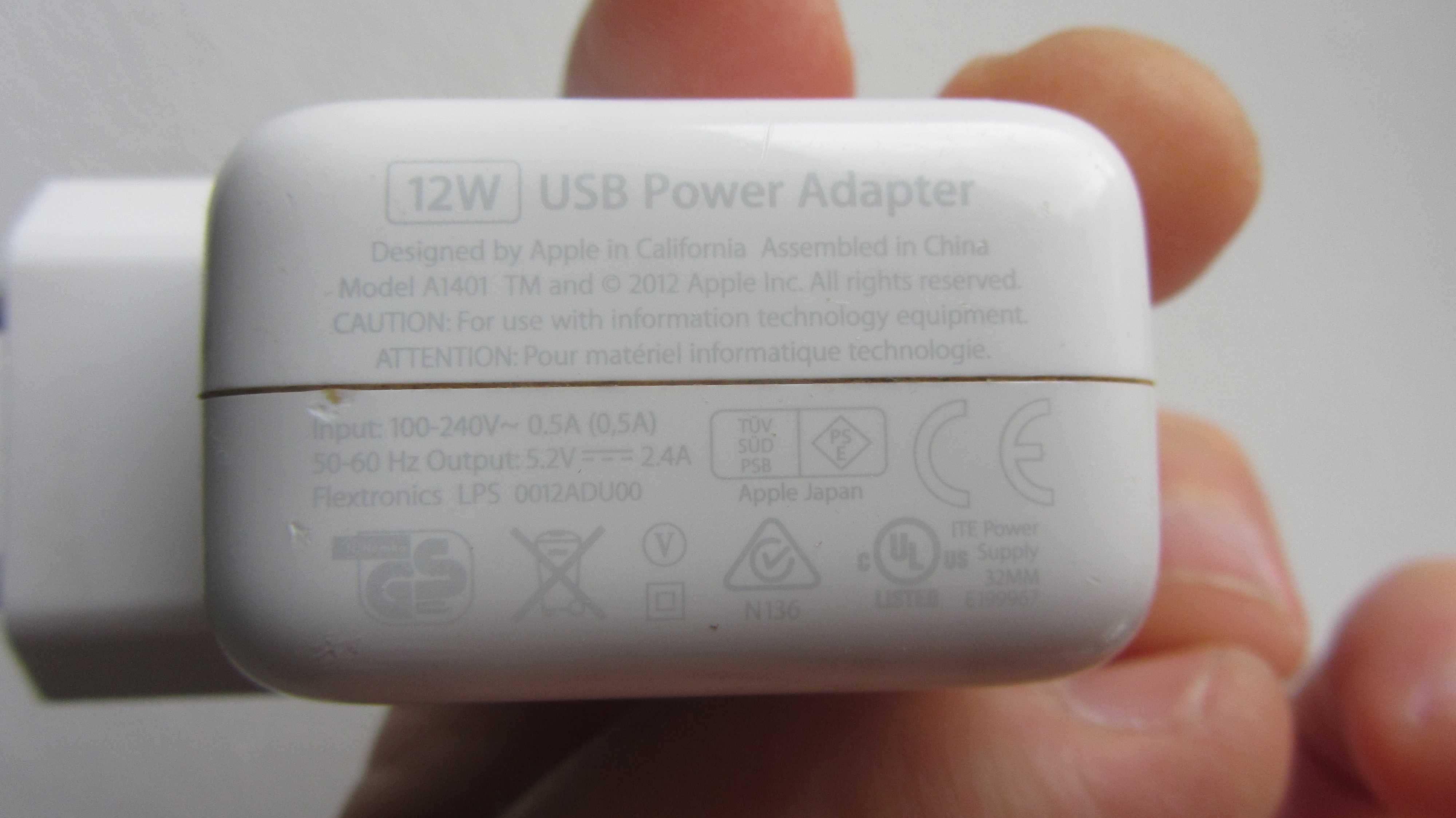 Адаптер Apple iPаd 12W USB  model A1401  на 12w