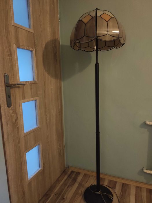 Mosiężna lampa stojąca 170 cm + klosz o średnicy 40 cm