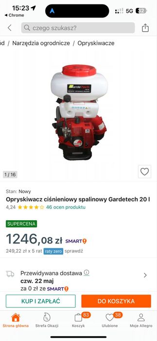 Opryskiwacz plecakowy 20L duzy mocny cisnieniowy spalinowy