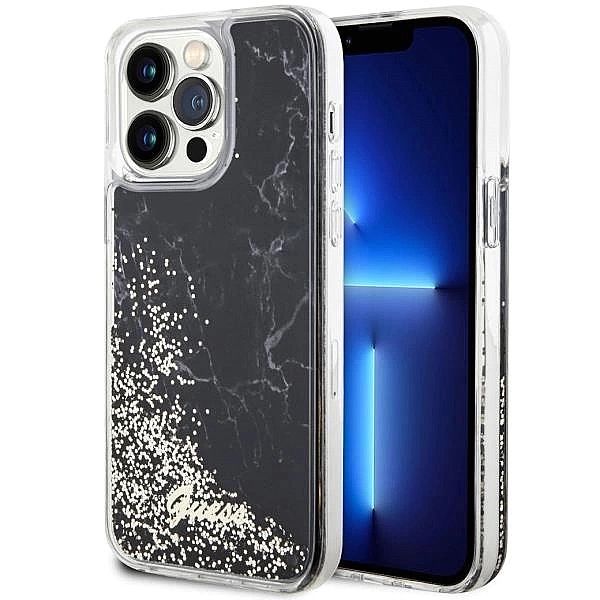 Etui Guess Liquid Glitter Marble na iPhone 14 Pro Max - czarne