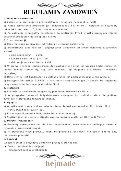 Ring oczepinowy na bukiet ślubny, personalizowany, wykonanie premium