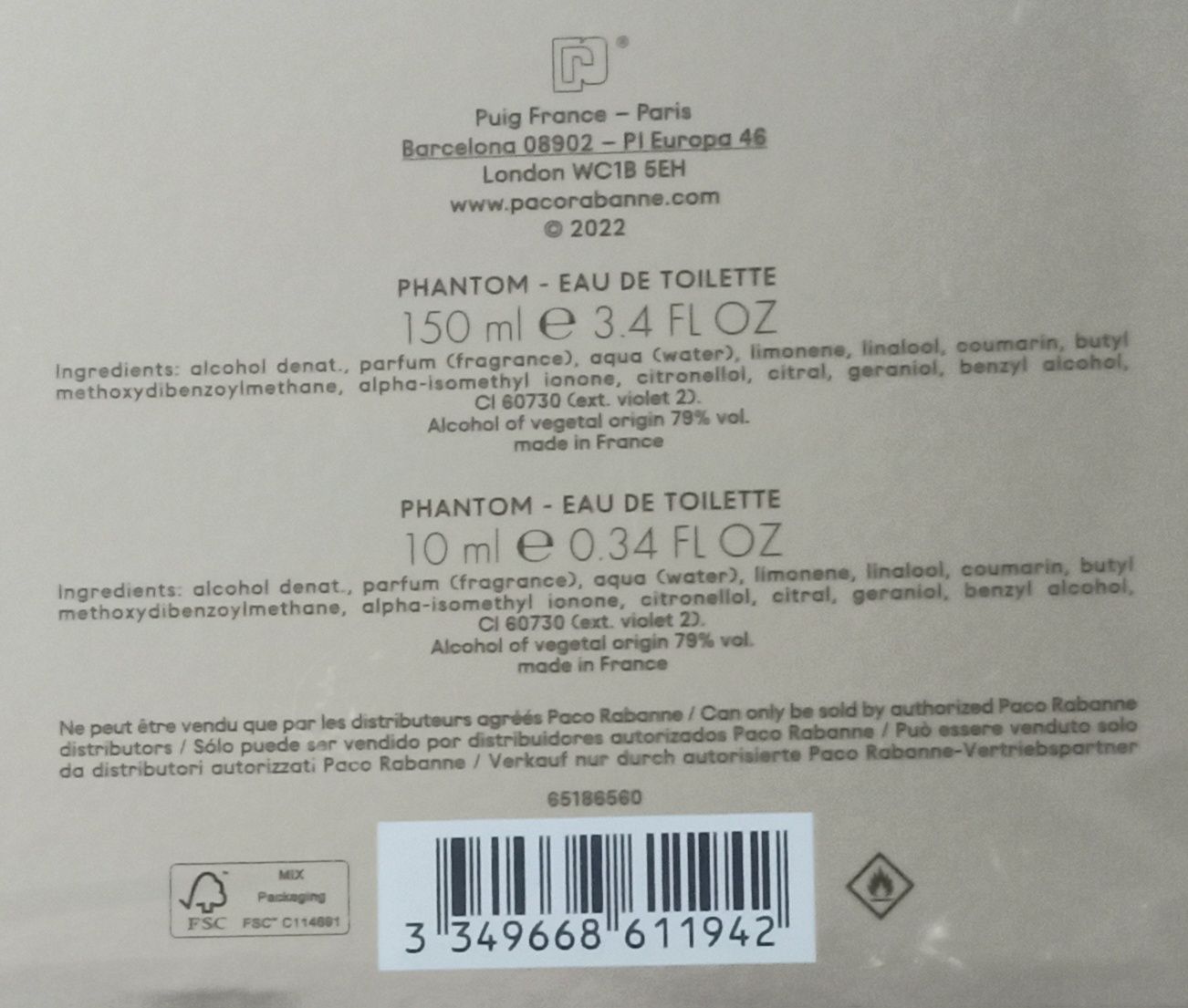 Парфумов. набір чоловічий Paco Rabanne Phantom  150ml+10ml
