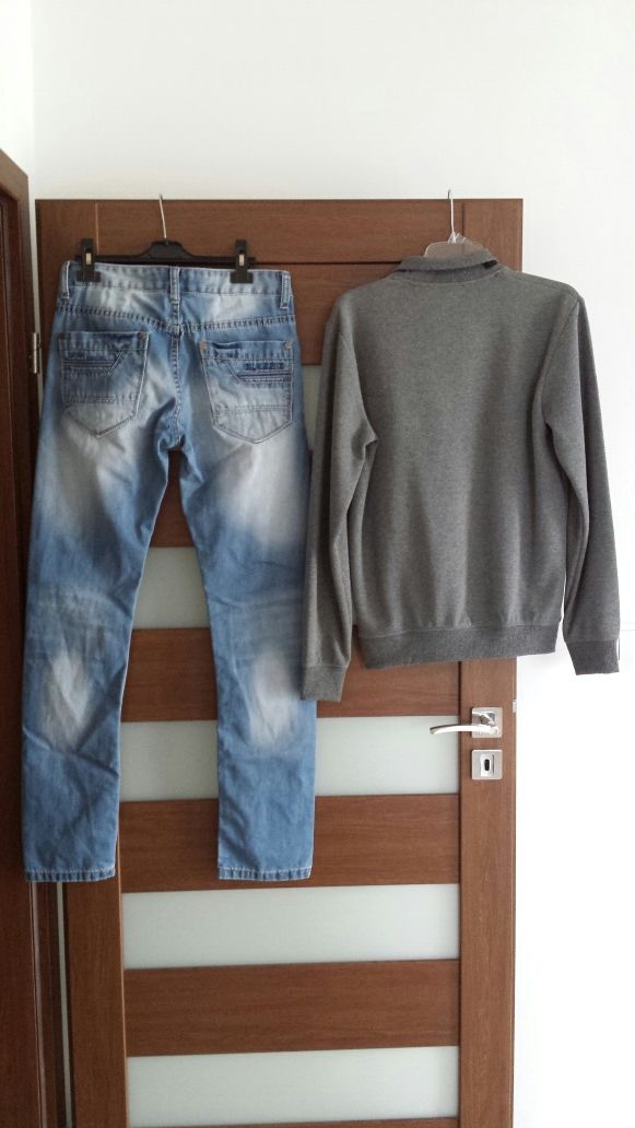 Spodnie Dżinsowe Rozmiar 29, Sweter Rozmiar M. Ubranie Męskie Jeans.