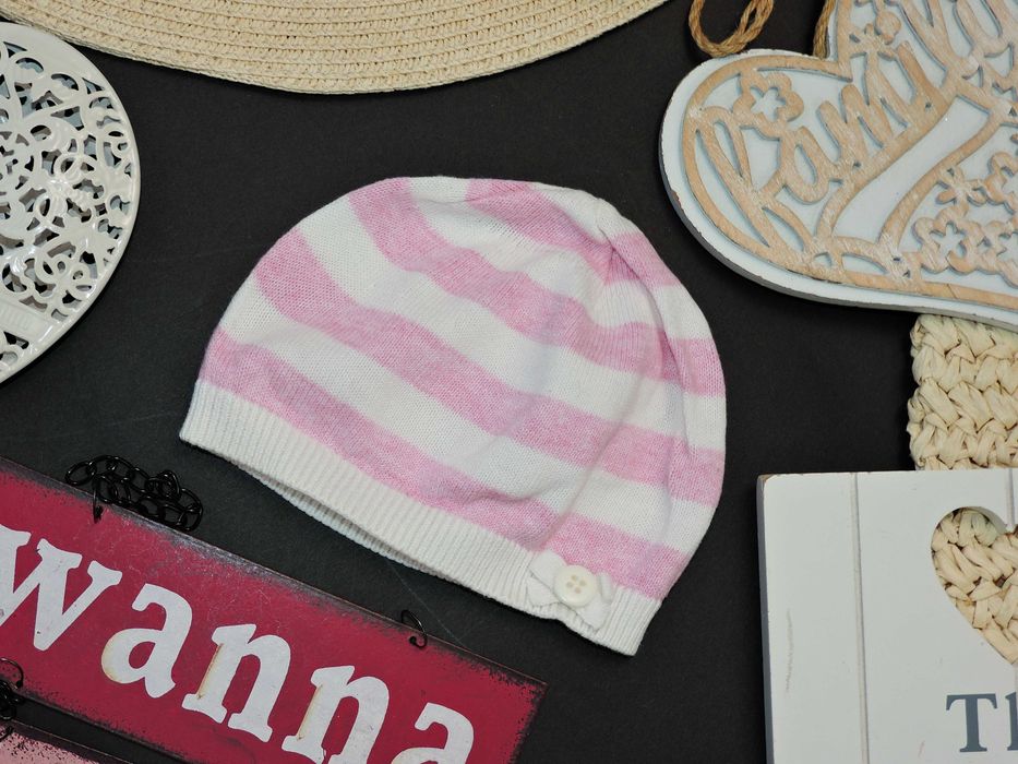 Mothercare - dzianinowa czapeczka paski , kokardka r 62/68