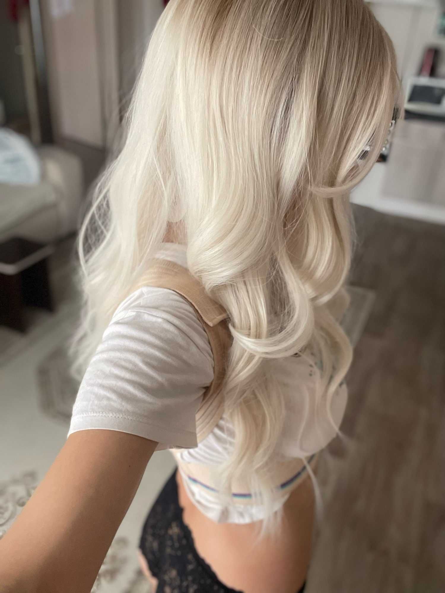 Nowa peruka platynowy blond z jedwabiem długie włosy MATOWA