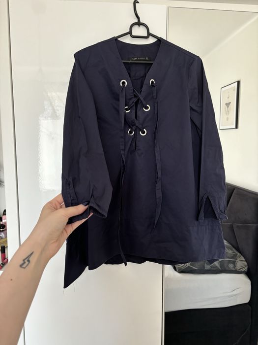 Granatowa bluzka koszula luźna oversize niebieska Zara S