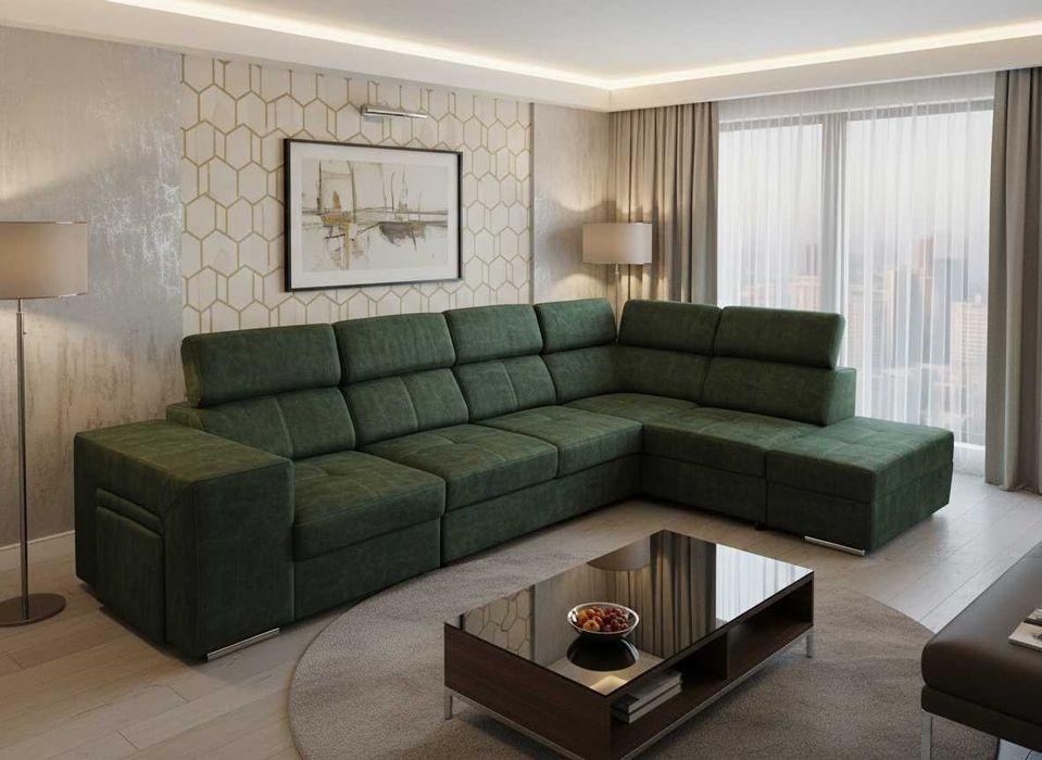 Rozkładany narożnik MALAGA z funkcją spania i pojemnikiem Dostawa