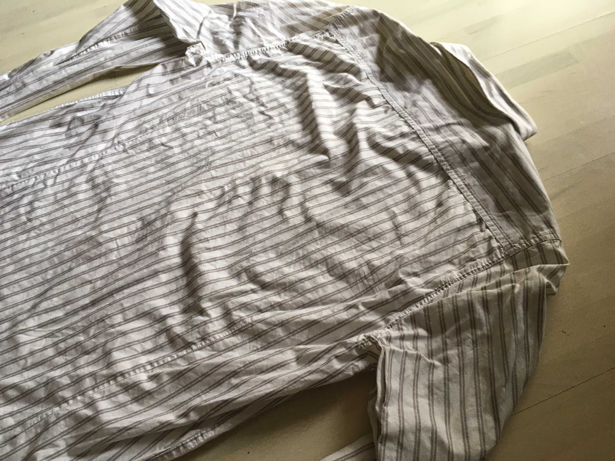 Elegancka Stylowa Koszula Męska Biała w Pasy r.L