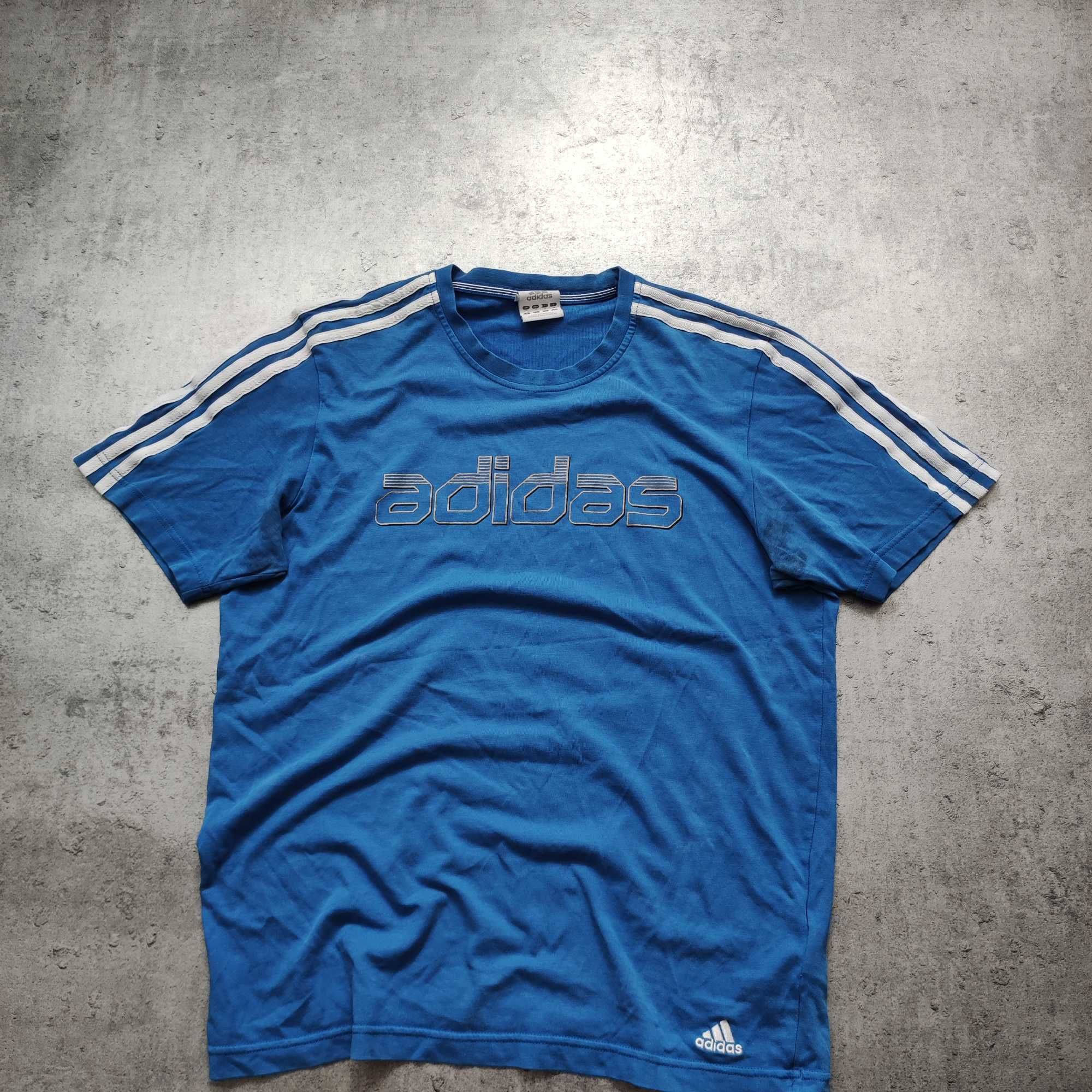 MĘSKA Koszulka Bawełna Casual Codzienna Duże Logo Adidas Granatowa