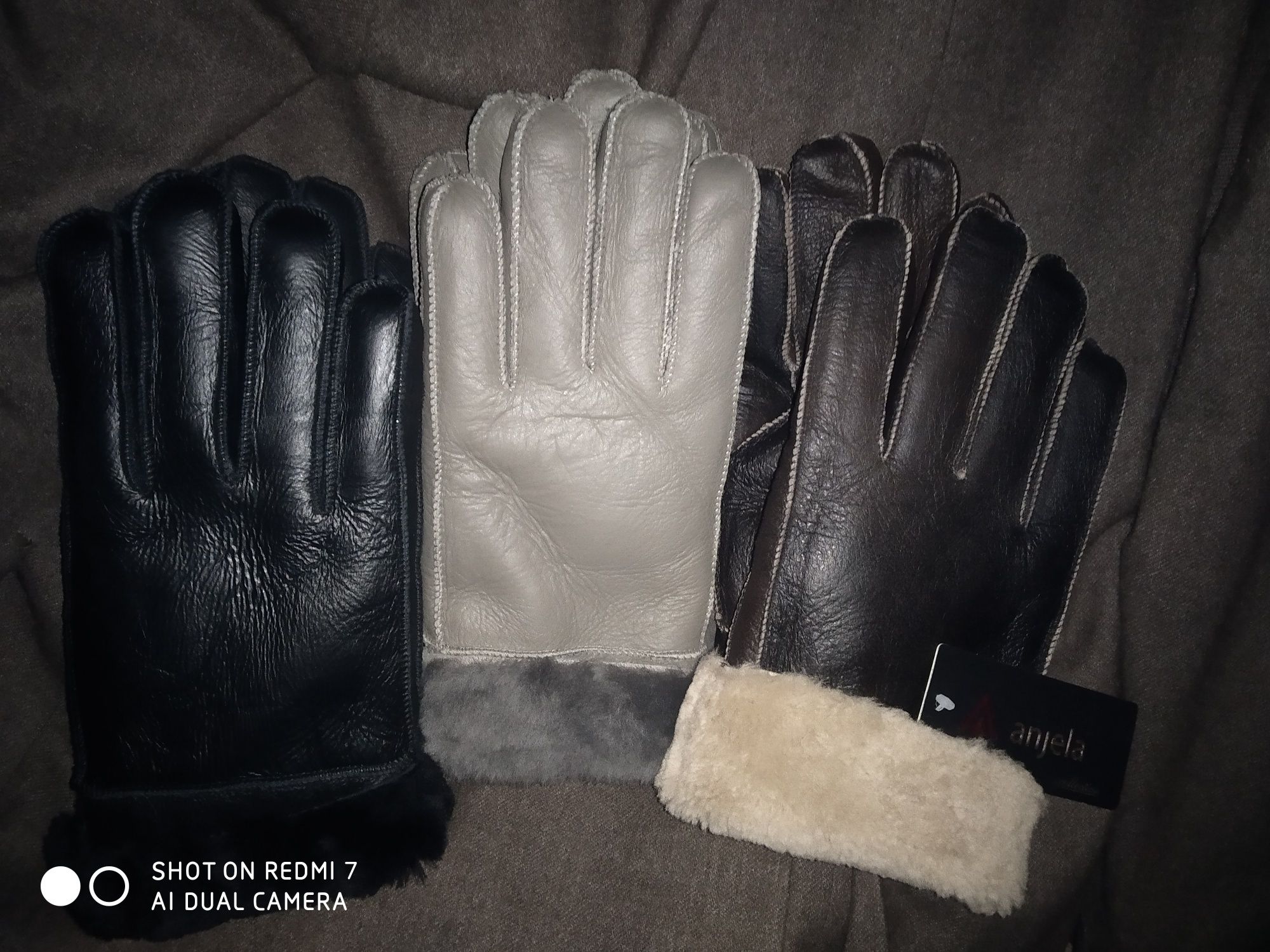 Кожаные новые перчатки варежки рукавицы на овчине мутоне цигейка