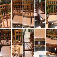 8 Cadeiras em Madeira com o Tampo em Couro