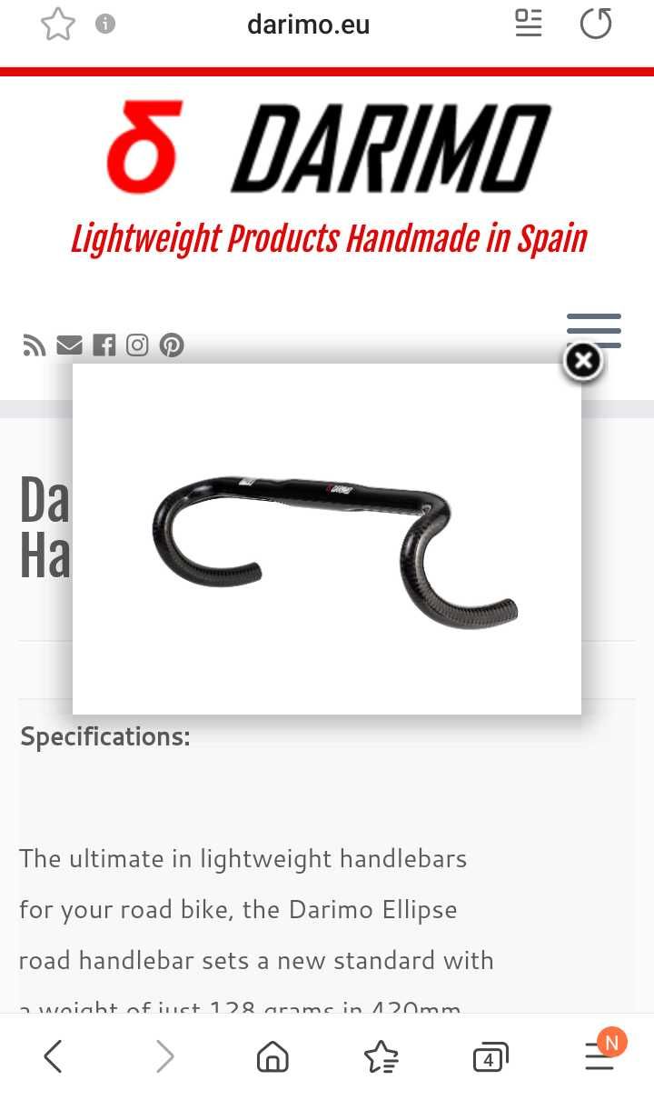 Guiador de Carbono Darimo 420mm Ellipse Road Handlebar (131g) Novo