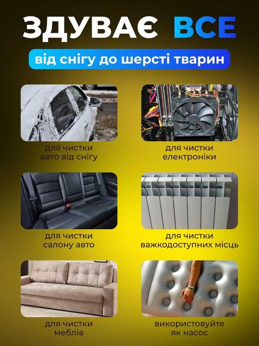 Повітродувка акумуляторна для авто дома комп'ютера Воздуходувка с LED