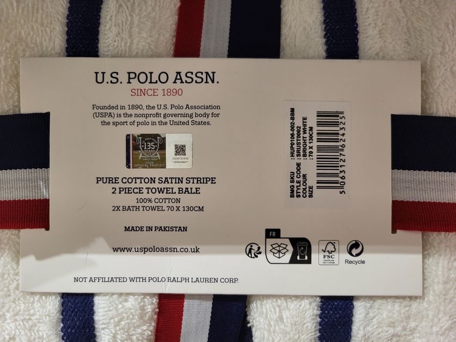 U.S. Polo Asnn. Zestaw 2 ręczników kąpielowych frotte - nowe