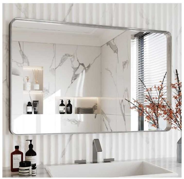 Wiszące lustro 60x90cm w metalowej ramie kolor srebrny