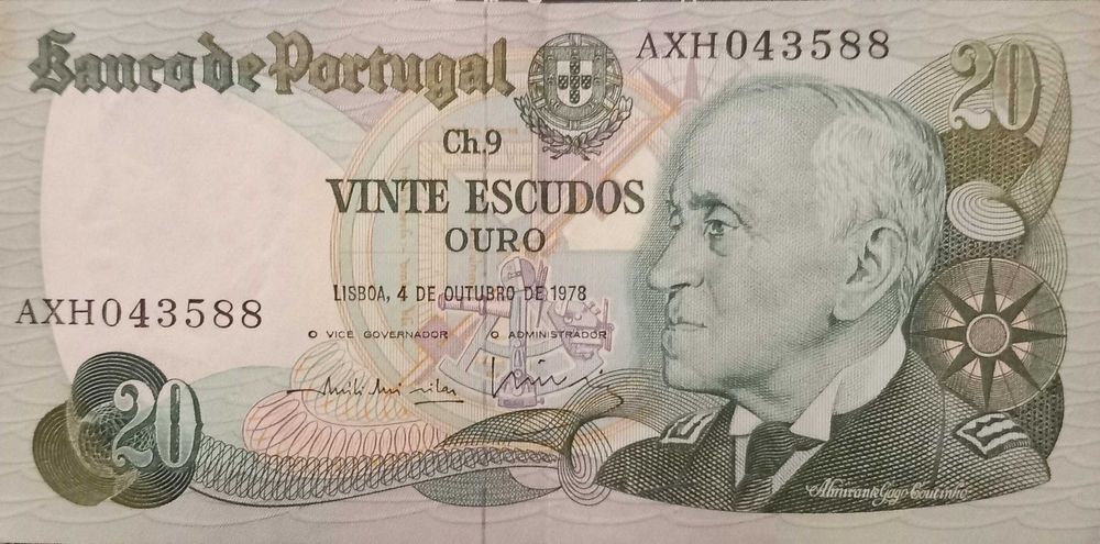 Nota de 20 Escudos de Gago Coutinho de 1978 - Portugal