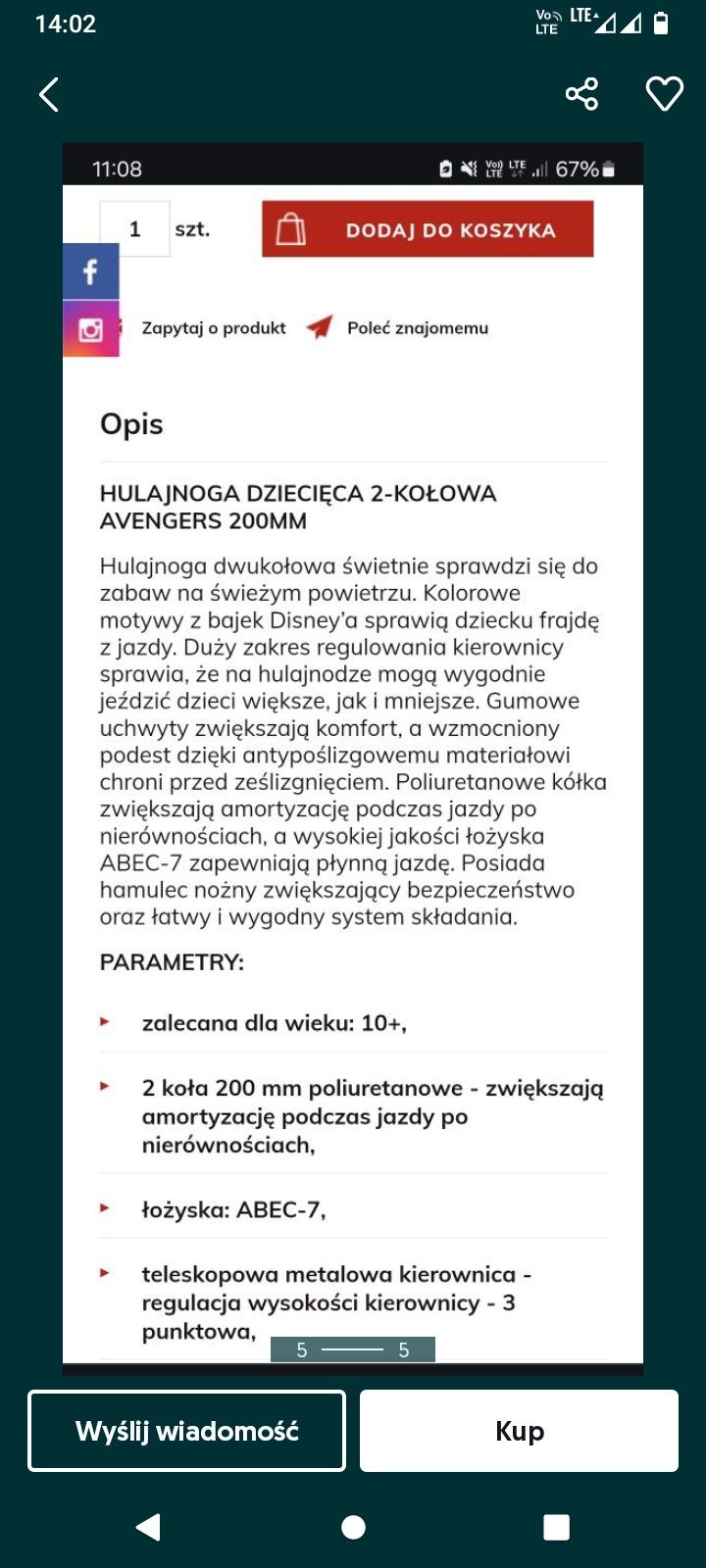Hulajnoga dwukołowa NOWA 20mm Avengers Marvel comics