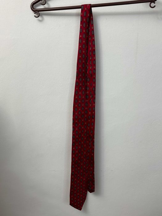 Krawat jedwabny jedwab silk tie czerwony we wzory