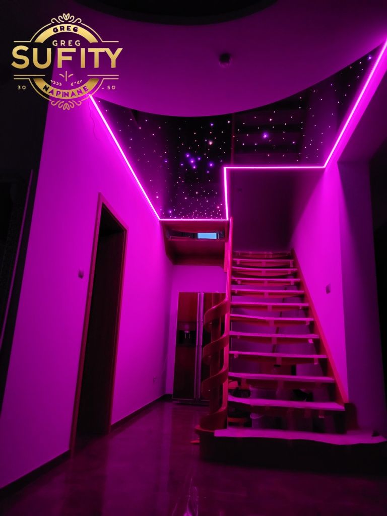Sufit napinany folia połysk remont gwieździste niebo gk salon łazienka