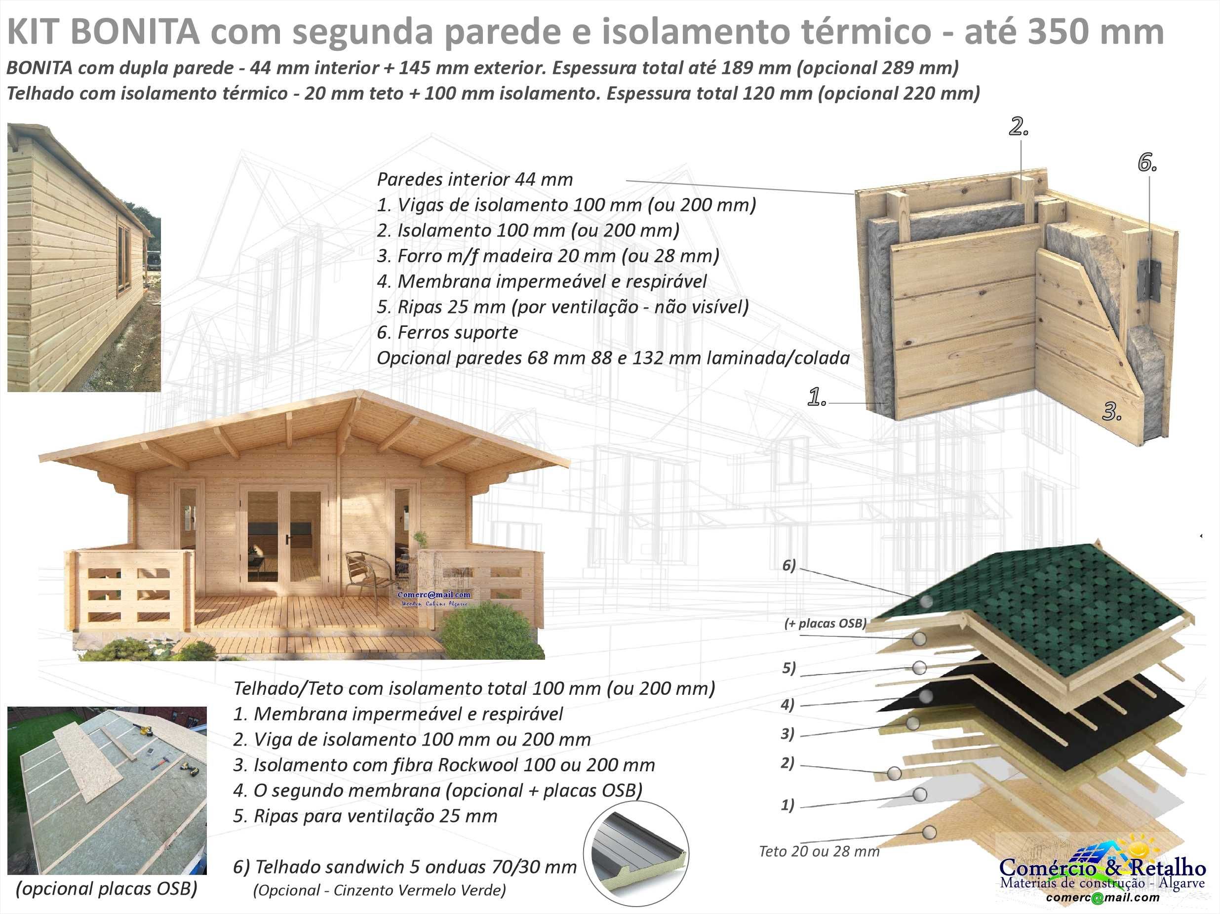 Casa madeira BONITA 50m² - 44 e 68mm - Terraço 8.3m² - T1 3 Modelos
