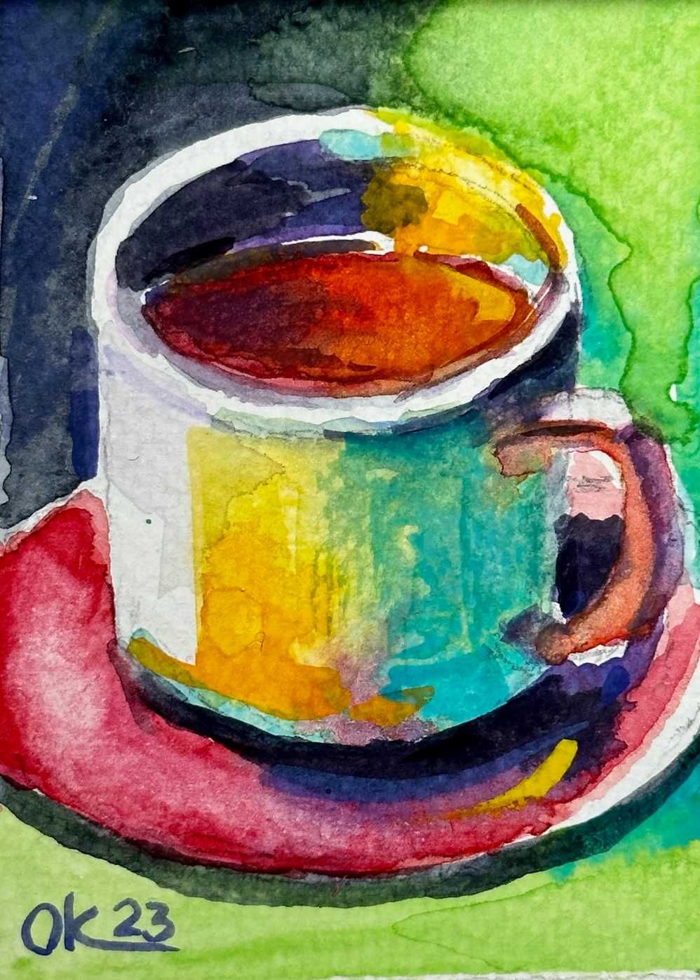 ACEO cartas Collectible ACEO cards coffe cup paintings