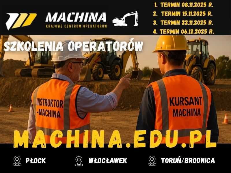 Kurs koparko ładowarki, koparki, ładowarki, walca, równiarki i innych.