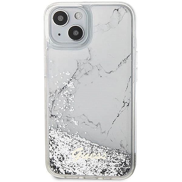 Etui Guess Liquid Glitter Marble na iPhone 14 - białe
