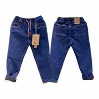 Spodnie Jeans miękkie elastyczne GUMA ocieplane polarem nowy 134-140