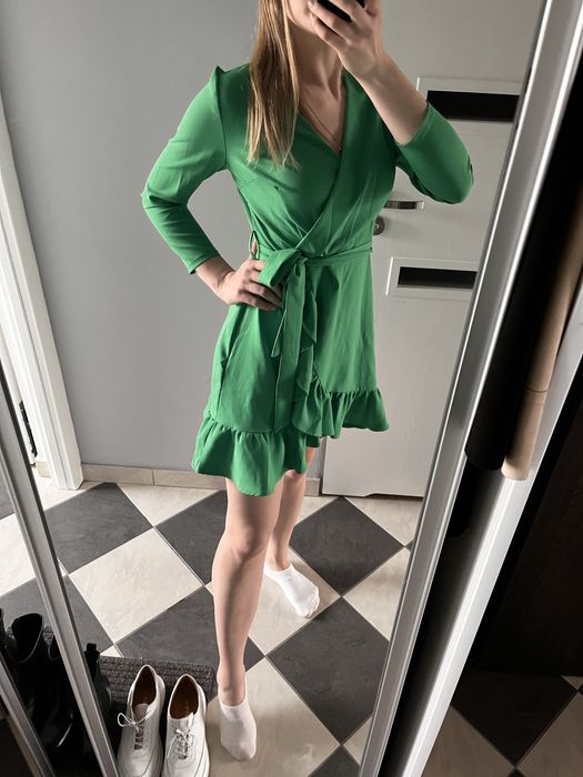 Okazjonalna zielona sukienka damska, S