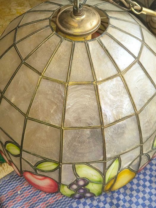 Lampa wisząca  mosiądz. Witraż