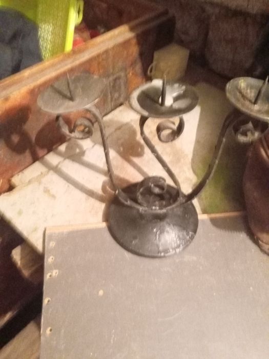 Świecznik drewniany  i metalowy