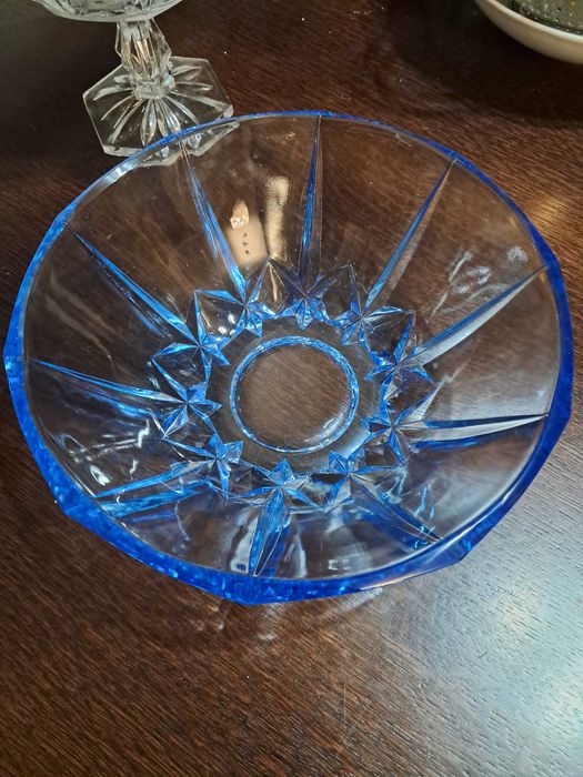Misa ,owocarka,w stylu Art Deco szklana niebieski kolor