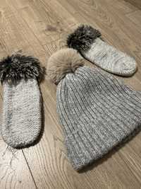 Szary zestaw czapka zimowa i rękawiczki Mohito S