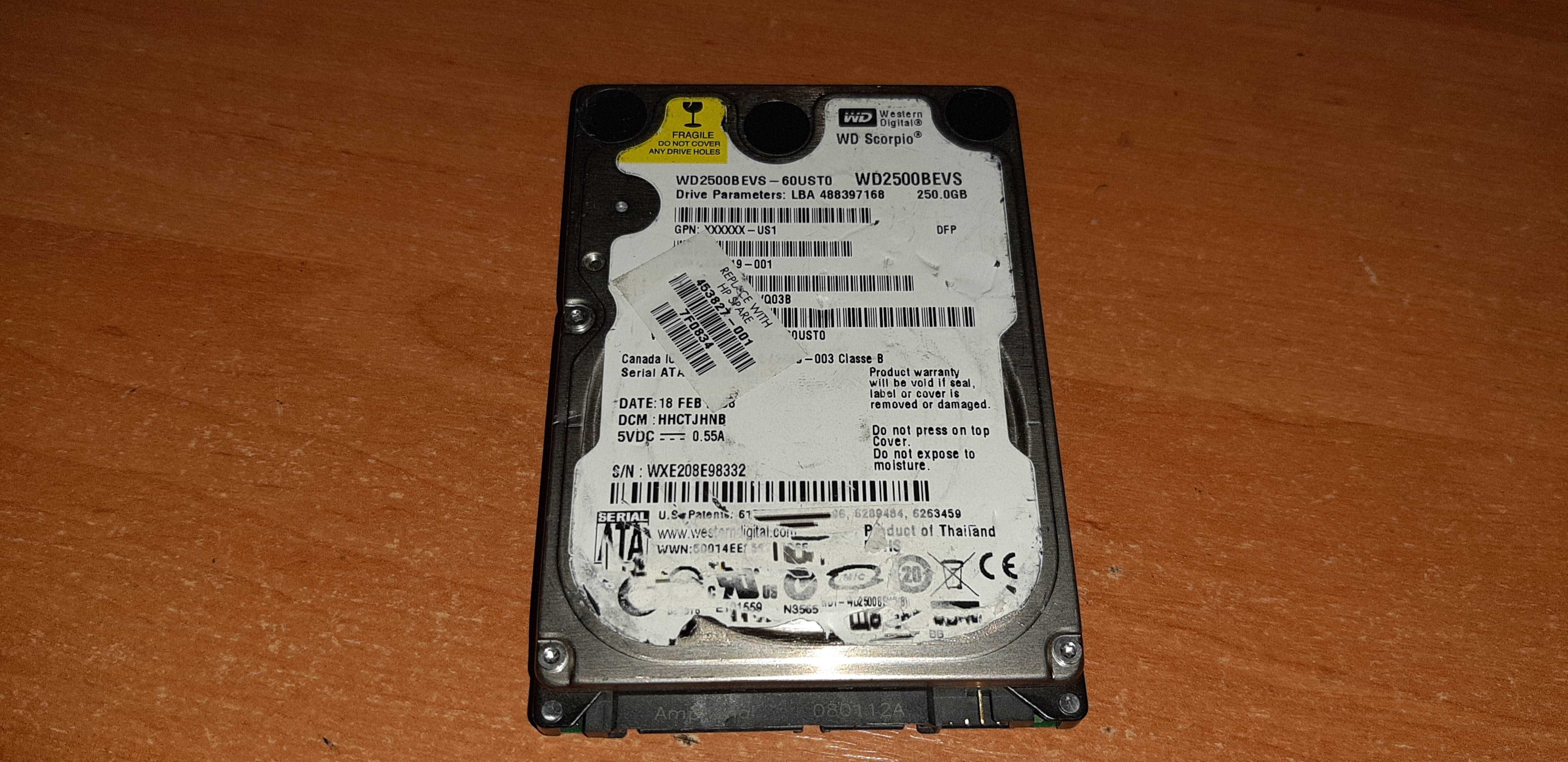 Жесткий диск 2.5 250Gb Western Digital Scorpio Blue, SATA2, 8Mb, 5400