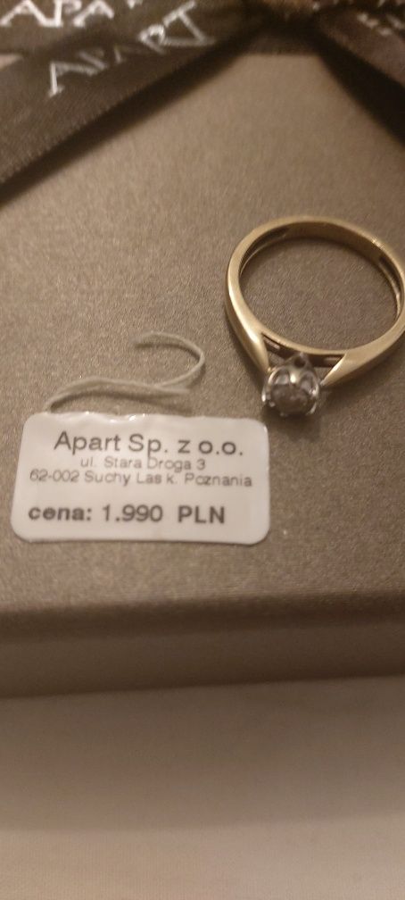 Pierścionek złoty Apart z brylantem 0,12 ct, metka, paragon